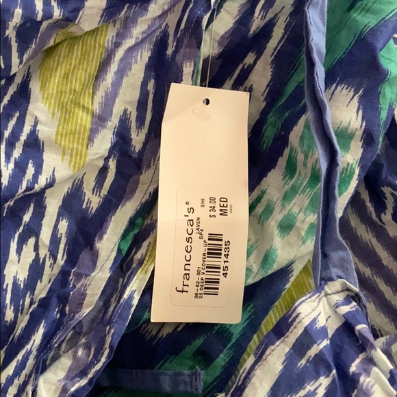 NWT Francesca’s Blue Teal Deep V Print Swimsuit Cover Up Dress - Picture 6 of 6
